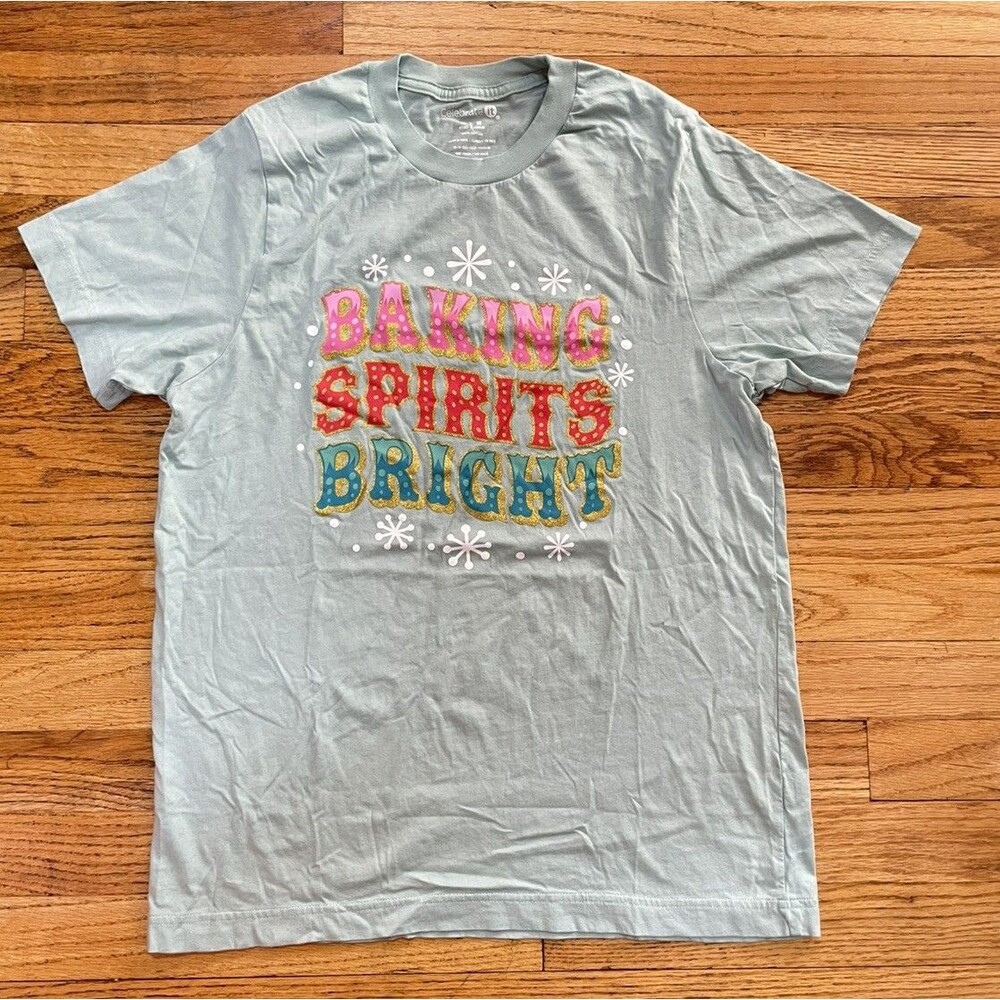 Celebrate It Adult Medium Green Baking Spirits Bright Christmas T-Shirt
